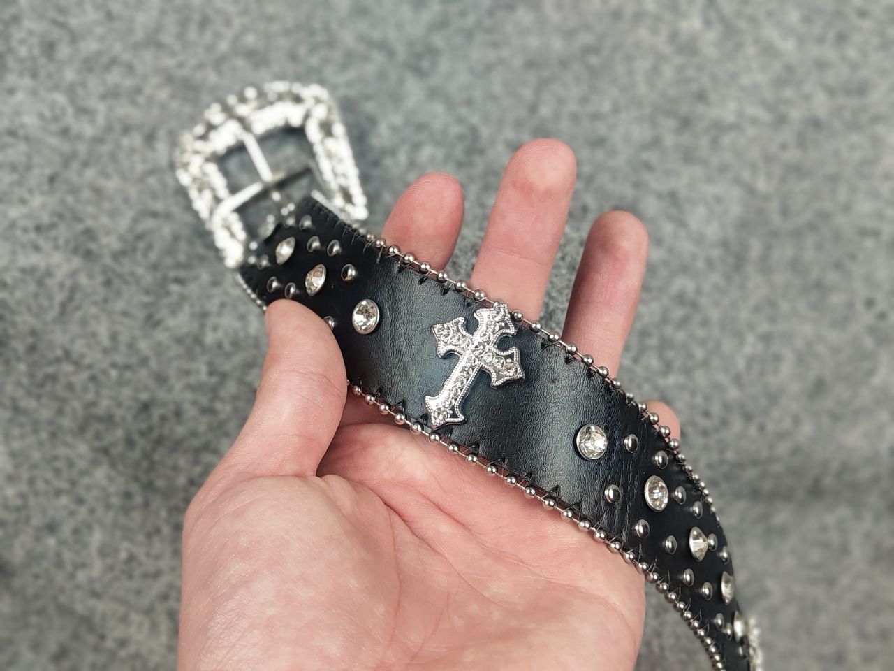Le Grande Bleu (L.G.B.) Vintage with cross BB. Simon Style Belt Black Leather Y2K Size ONE SIZE - 15 Thumbnail