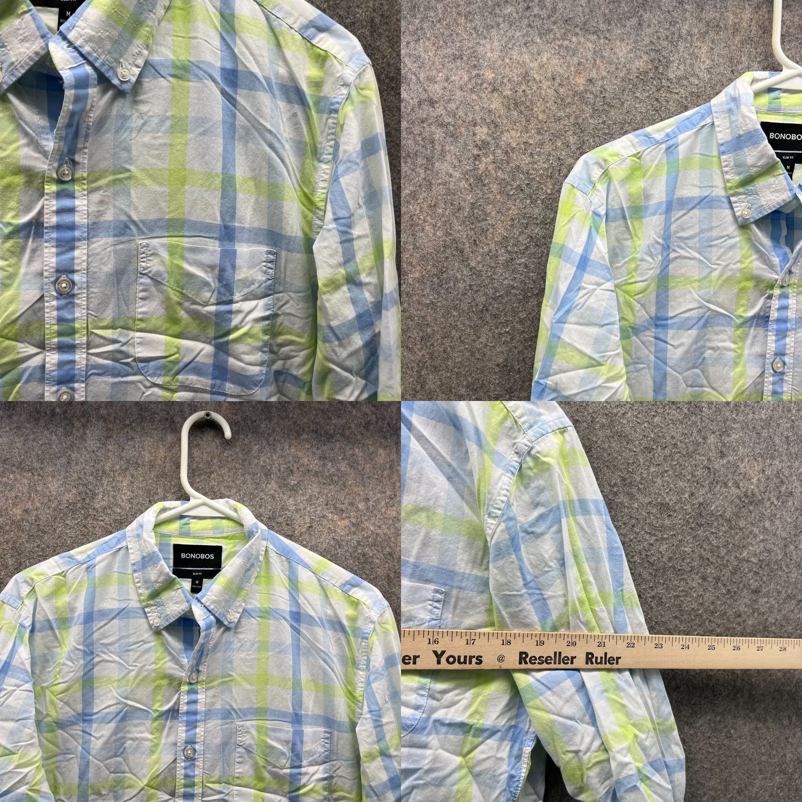 Bonobos Bonobos Shirt Men Medium Blue Green White Casual Button Down Slim Fit Check Shirt Size US M / EU 48-50 / 2 - 8 Thumbnail