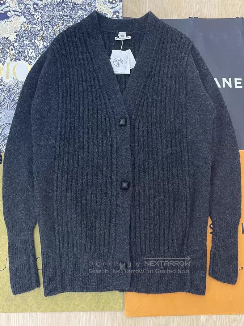 Hermes Hermes Grey Mid-Length Open Cardigan Jacket Size XXS / US 00 / IT 34 - 1 Thumbnail