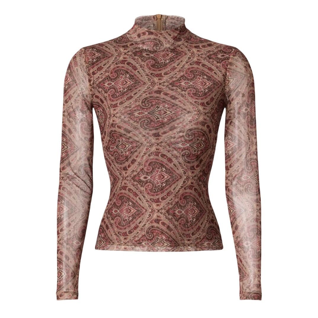 Ronny Kobo Ronny Kobo X RTR Mock Neck Mesh Top in Brown, Size S Size S / US 4 / IT 40 - 1 Thumbnail