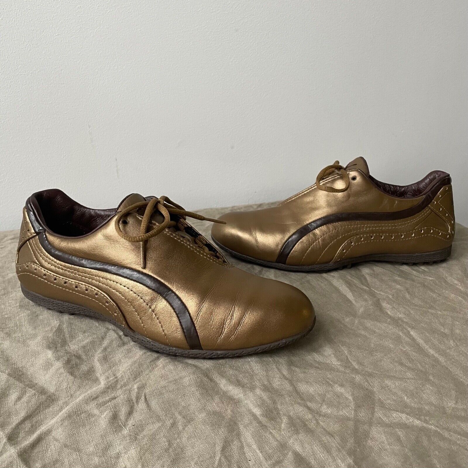Puma Y2K Soccer Racing Gold Leather Flat Trainers 8261AC