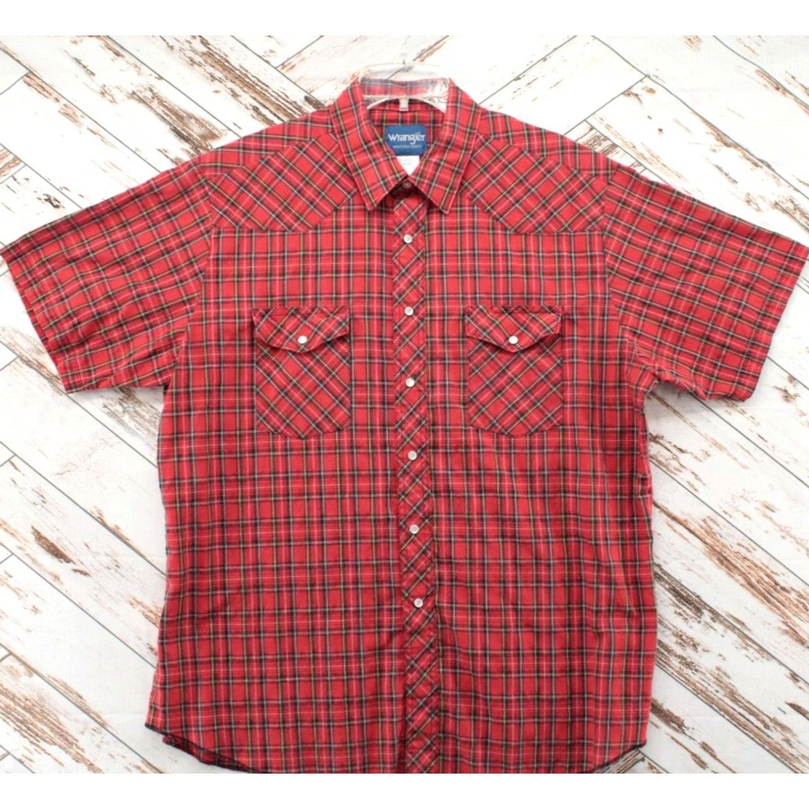 Wrangler VINTAGE Wrangler Shirt Mens XL Red Plaid Pearl Snap Western Cowboy Short Sleeve Size US XL / EU 56 / 4 - 2 Thumbnail