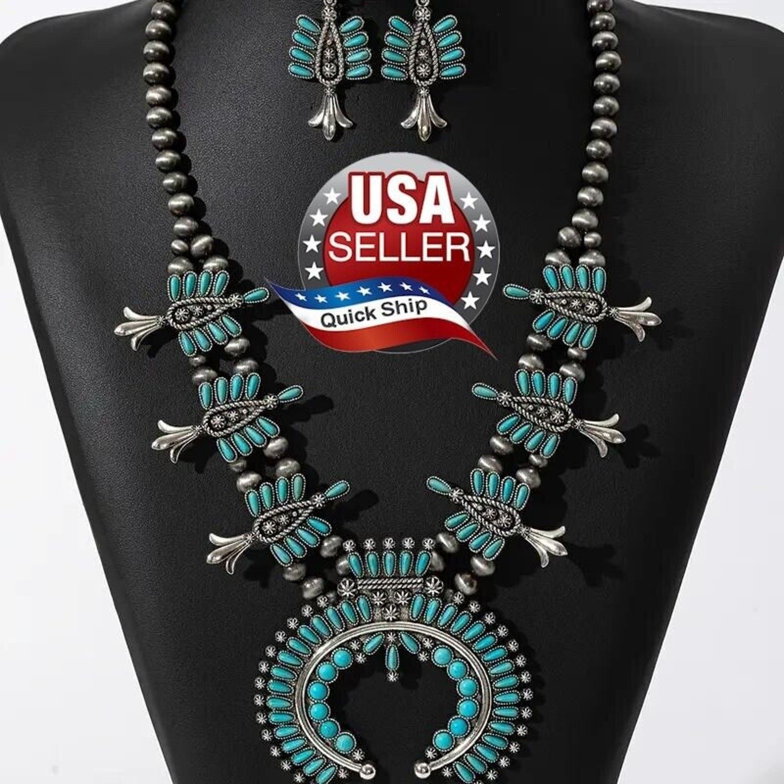 Other First Nation Design Faux Turquoise Necklace & Earrings Set Size ONE SIZE - 1 Thumbnail
