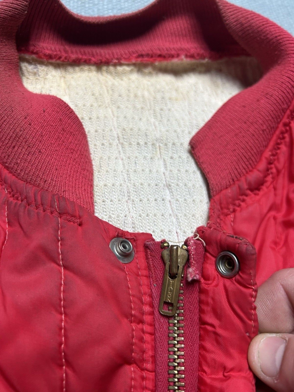 Vintage Vtg 60s quilted bomber jacket waffle knit thermal zip large Size US L / EU 52-54 / 3 - 6 Thumbnail