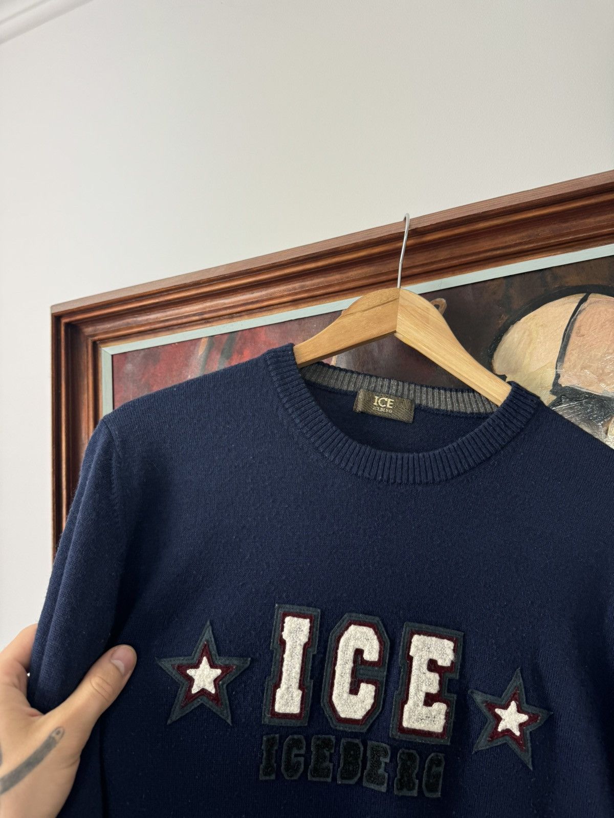 Iceberg Vintage Iceberg Sweater Wool Navy Stars Embroidered Logo Y2k Size US XL / EU 56 / 4 - 2 Thumbnail
