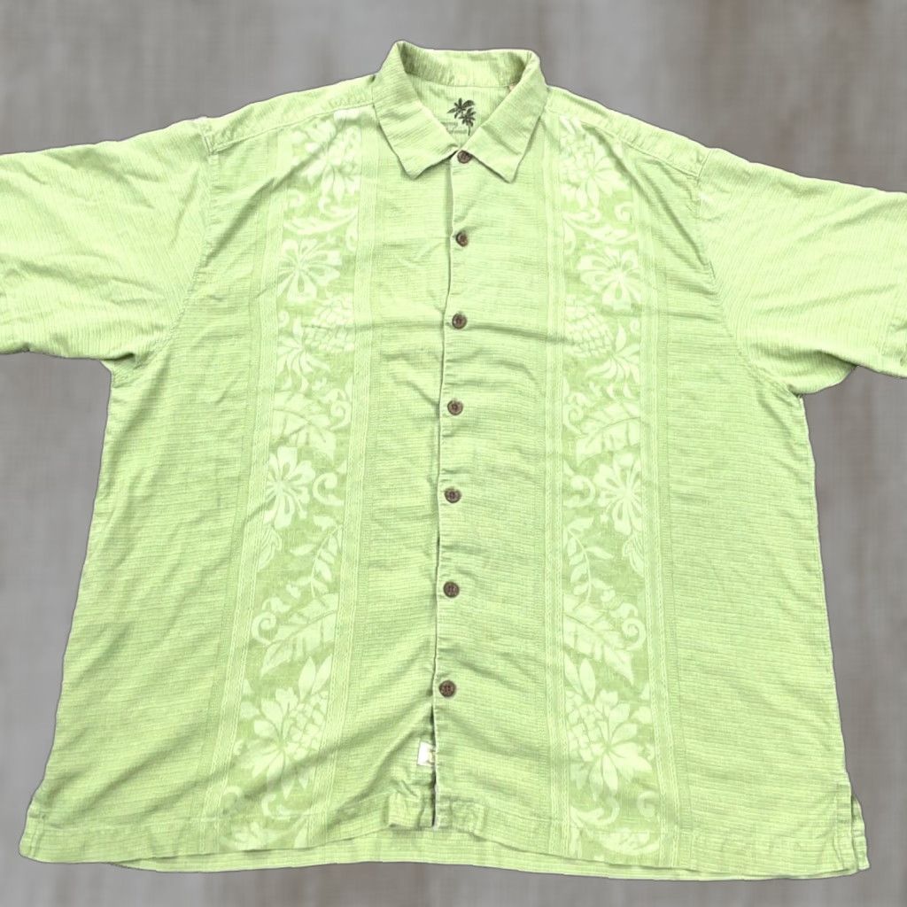 Tommy Bahama Tommy Bahama Shirt Men XL Green Silk Button Up Hawaiian Palm Camp Hula Adult Size US XL / EU 56 / 4 - 1 Thumbnail