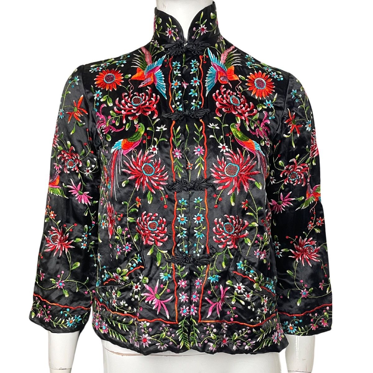 image of Plum Blossom Vintage 1930S Chinese Embroidered Jacket in Black, Women's (Size XS)