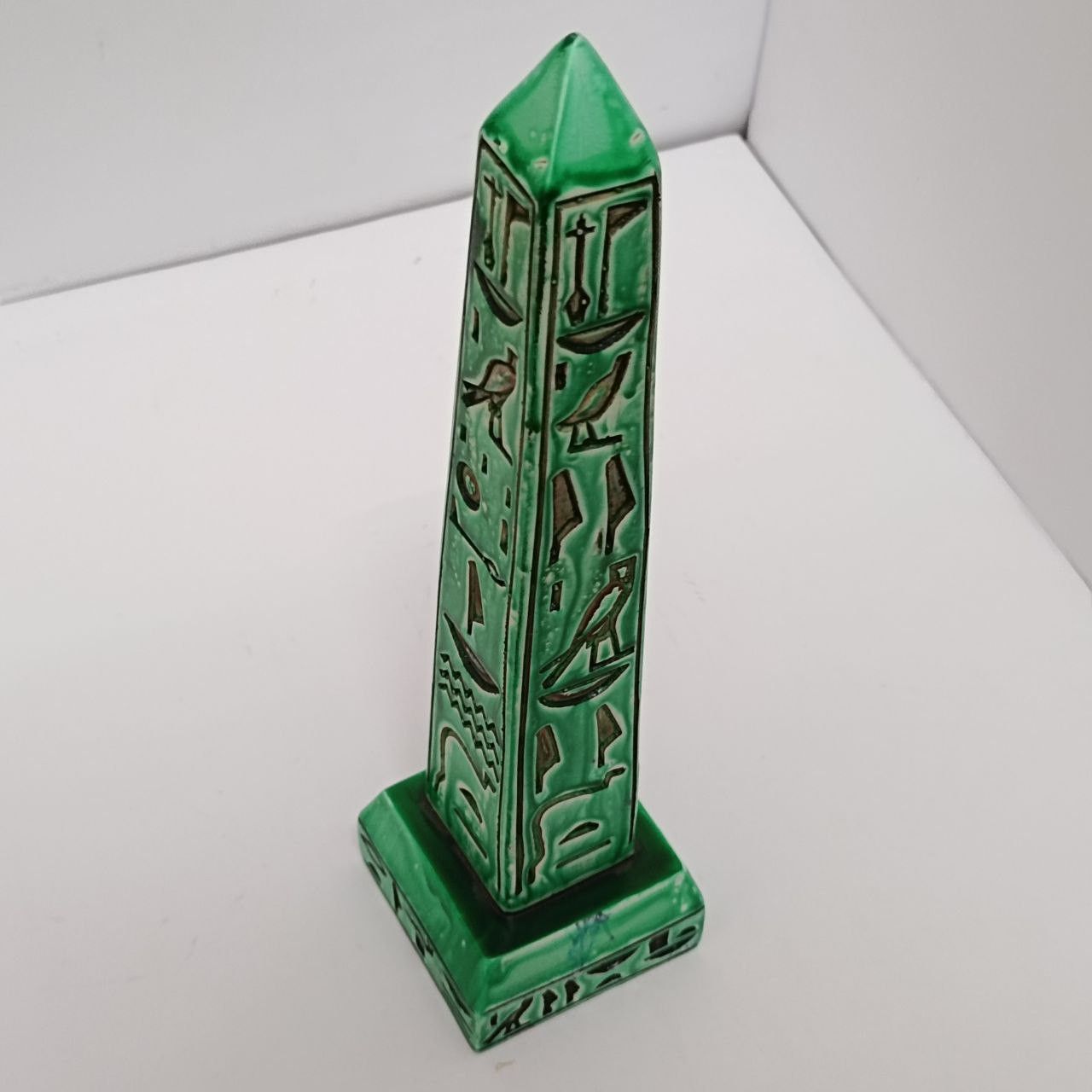 Handmade Green Egyptian obelisk with hieroglyphs pharaonic art piece. Size ONE SIZE - 4 Thumbnail