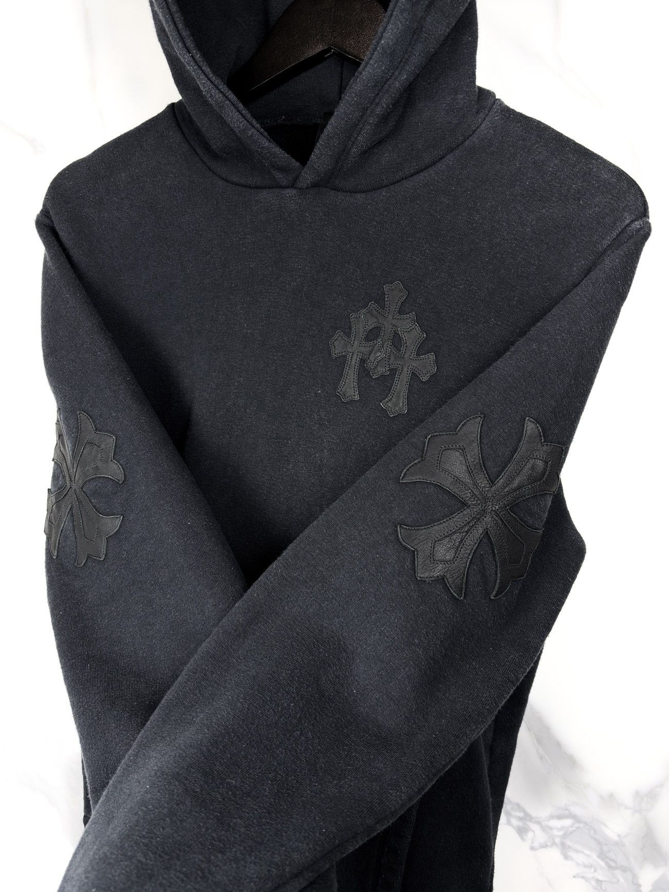 Chrome Hearts Chrome Hearts Triple Cross Plus Sleeve Patch Leather Hoodie Size US M / EU 48-50 / 2 - 2 Thumbnail