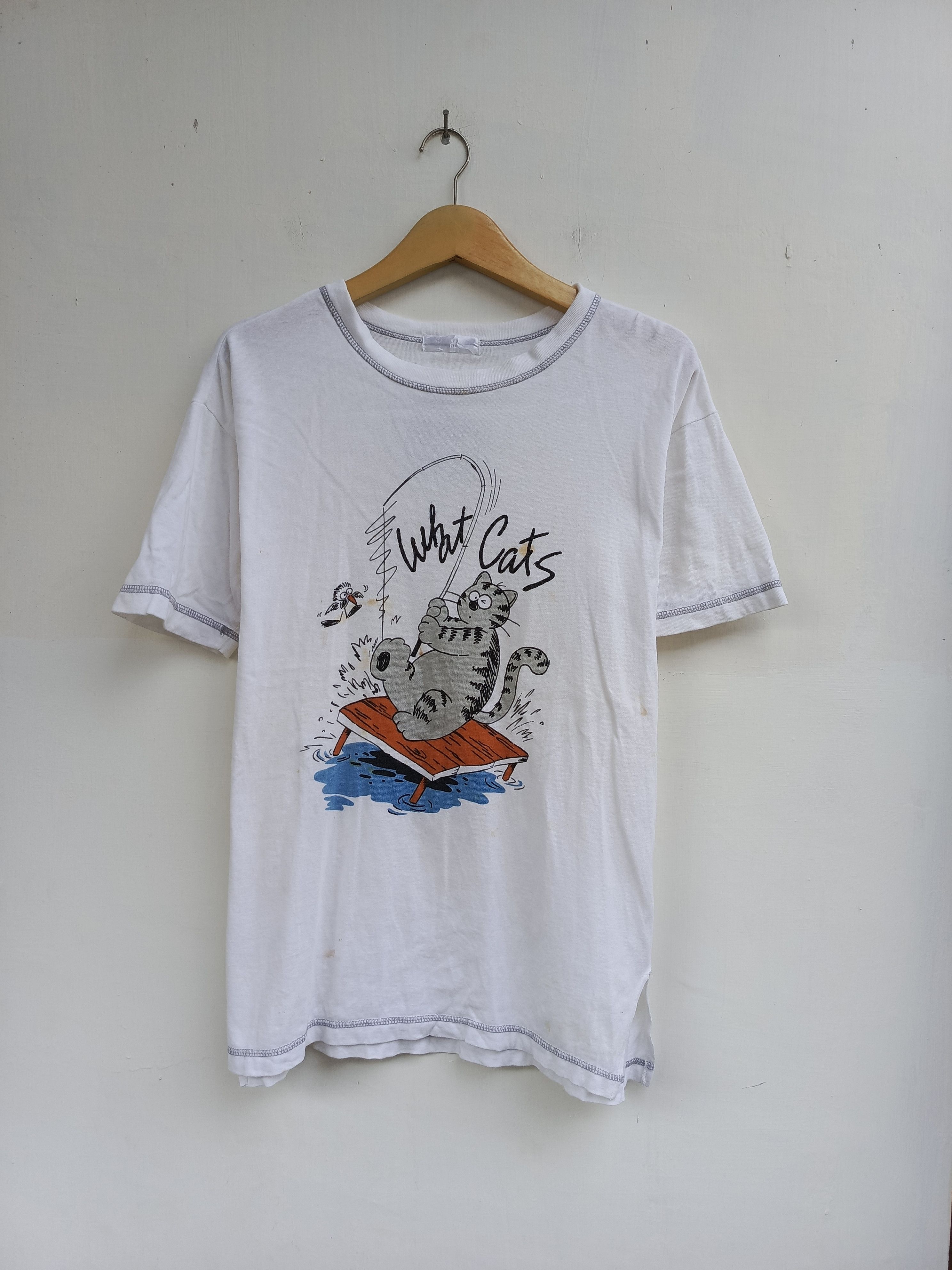Vintage Vintage What Cats Graphic Tee Cartoon Fishing Cat Print Size US M / EU 48-50 / 2 - 1 Thumbnail