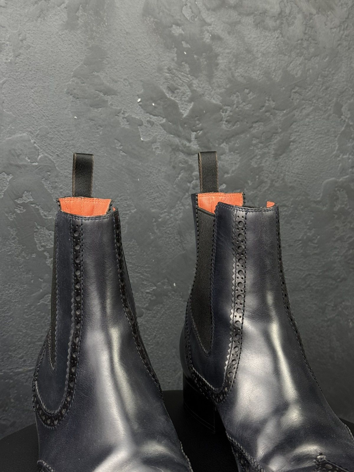 Santoni Santoni Wingtip Chelsea Ankle Boots Black Leather Women Size US 10.5 / IT 40.5 - 5 Thumbnail