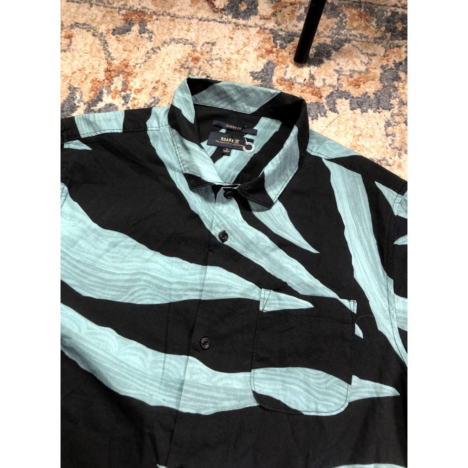 Roark Roark Mens Large Black Green Stripe Short Sleeve Button Up Shirt Striped Casual Size US L / EU 52-54 / 3 - 6 Thumbnail