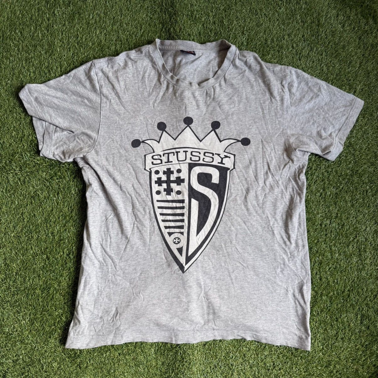 Vintage Stussy T Shirt Grey Mens Size L Shield 2000s Y2K