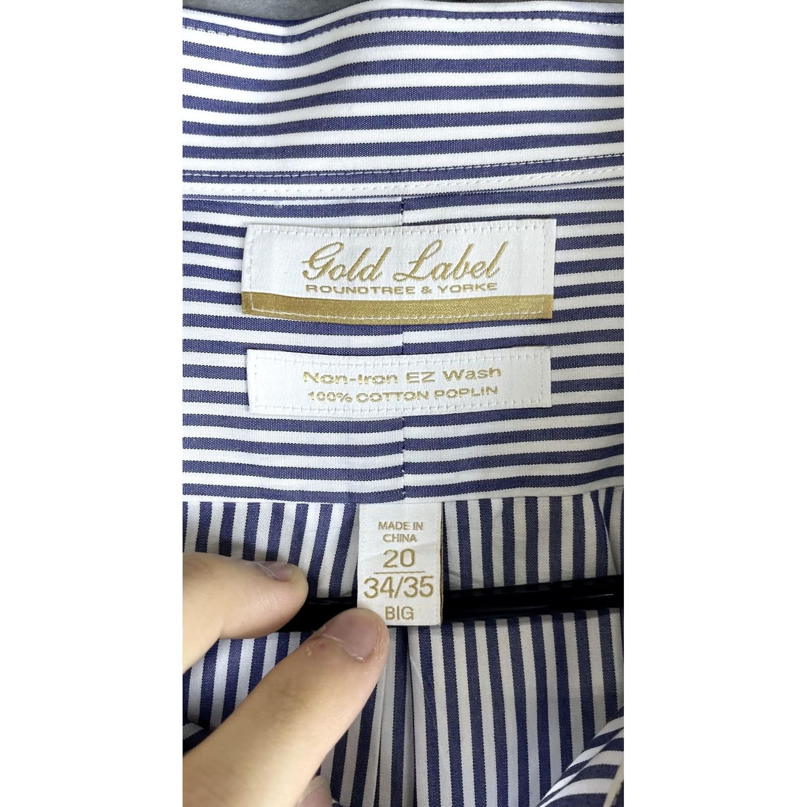 Roundtree & Yorke Roundtree & Yorke Gold Label Blue Stripe Non-Iron Dress Shirt Mens 20 34/35 Big & Tall Size US XXL / EU 58 / 5 - 2 Thumbnail