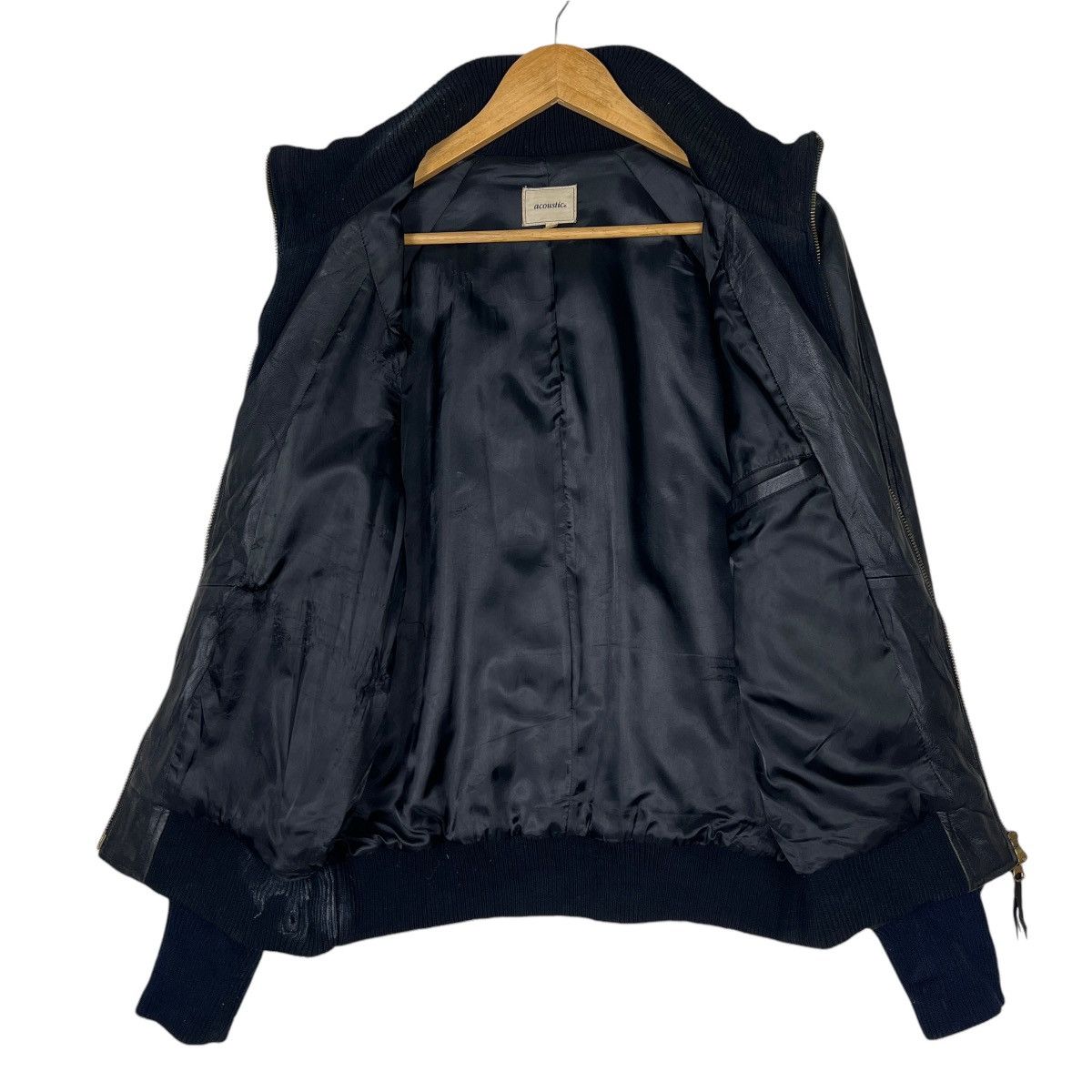 Japanese Brand 🔥 ACOUSTIC SHEEPSKIN LEATHER BOMBER JACKET HIGH COLAR Size US S / EU 44-46 / 1 - 8 Thumbnail