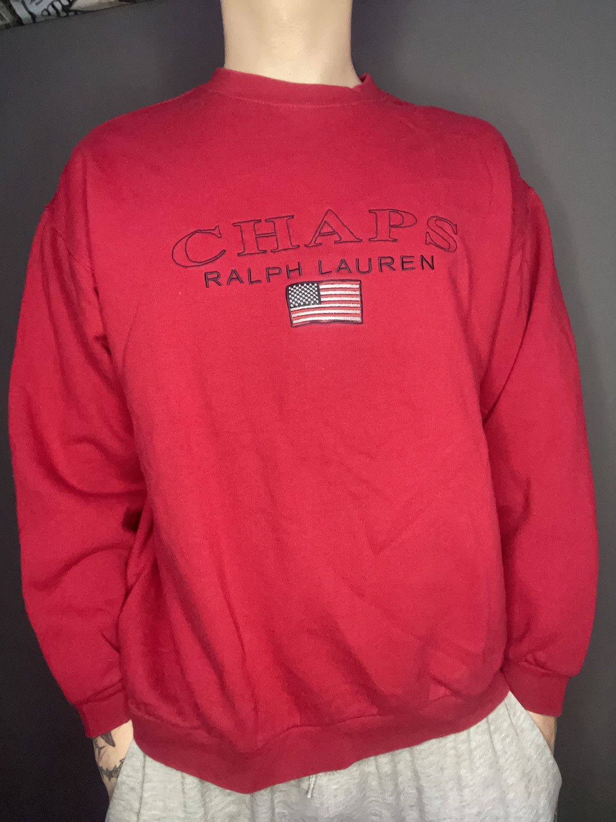 Chaps Ralph Lauren Chaps Ralph Lauren Vintage Red Sweatshirt Big Logo USA Flag Size US M / EU 48-50 / 2 - 6 Thumbnail