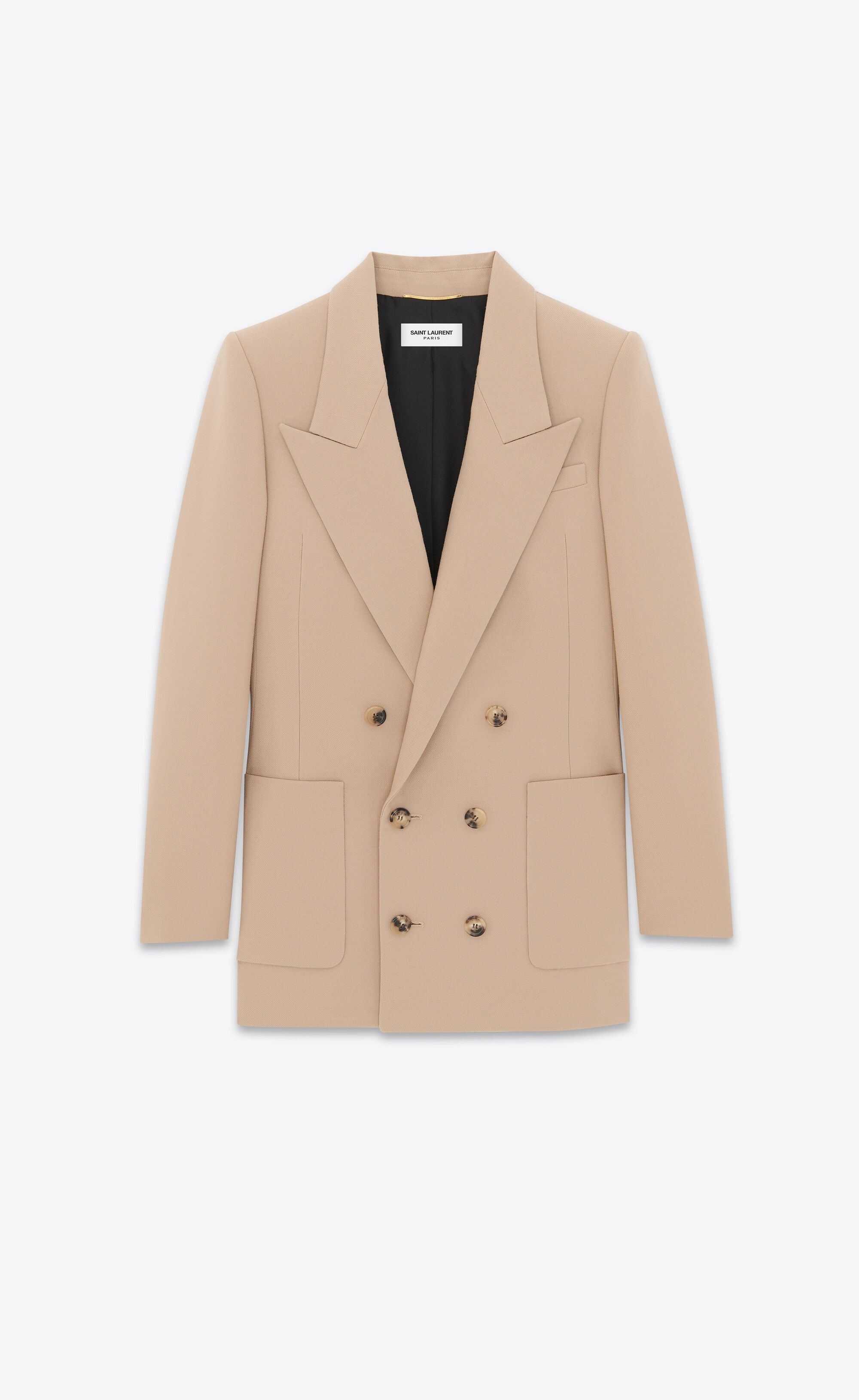 Saint Laurent Paris o1tr1nto0325 735409 Jacket In Wool Gabardine in Beige Size L / US 10 / IT 46 - 1 Thumbnail