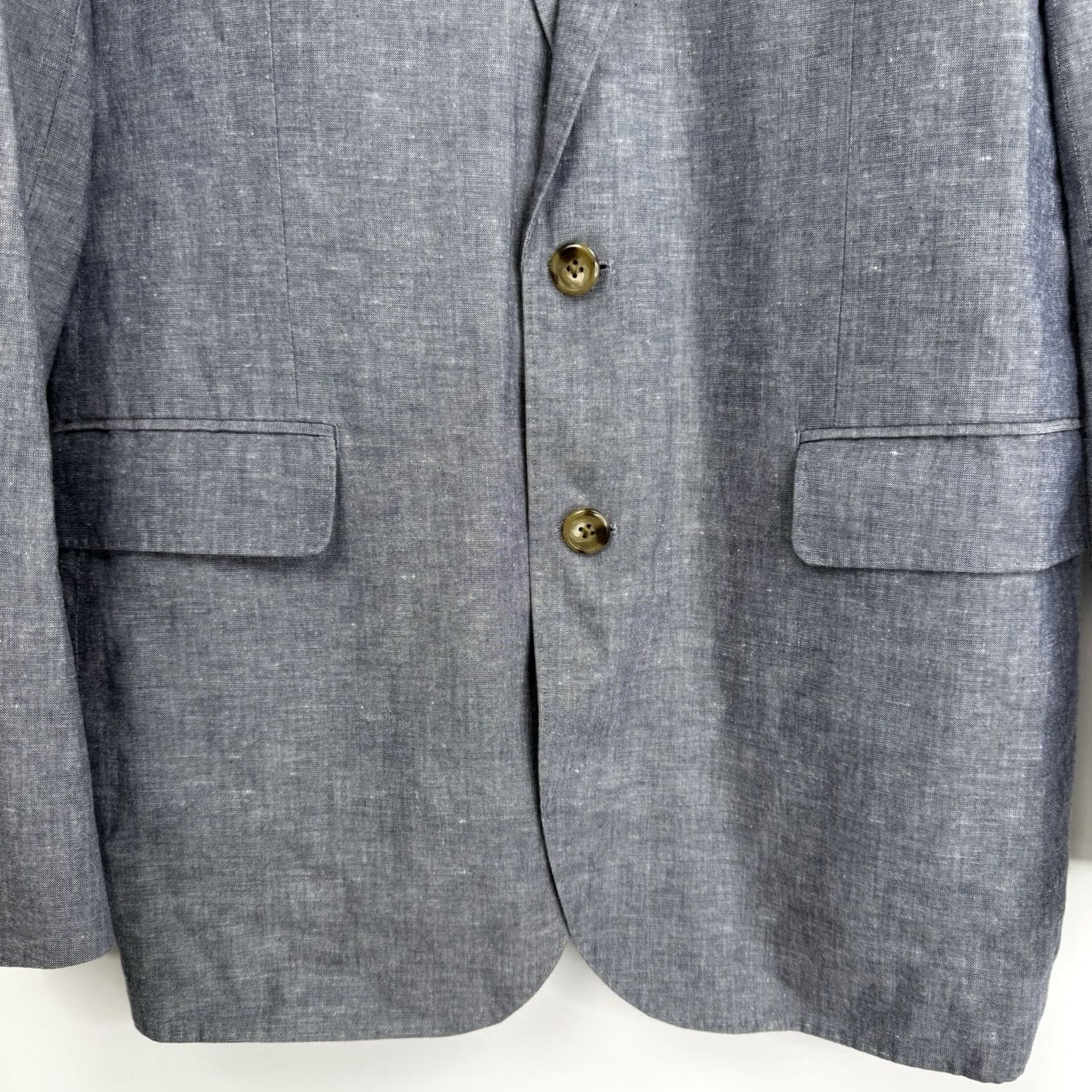J.Crew J.CREW Blazer Mens 40L Blue Linen Cotton Slim Fit Single-Breasted Notch Lapel 2-Button Long Woolless Tweed Jacket Front Flat Front Chest 40 in Size 40R - 7 Thumbnail