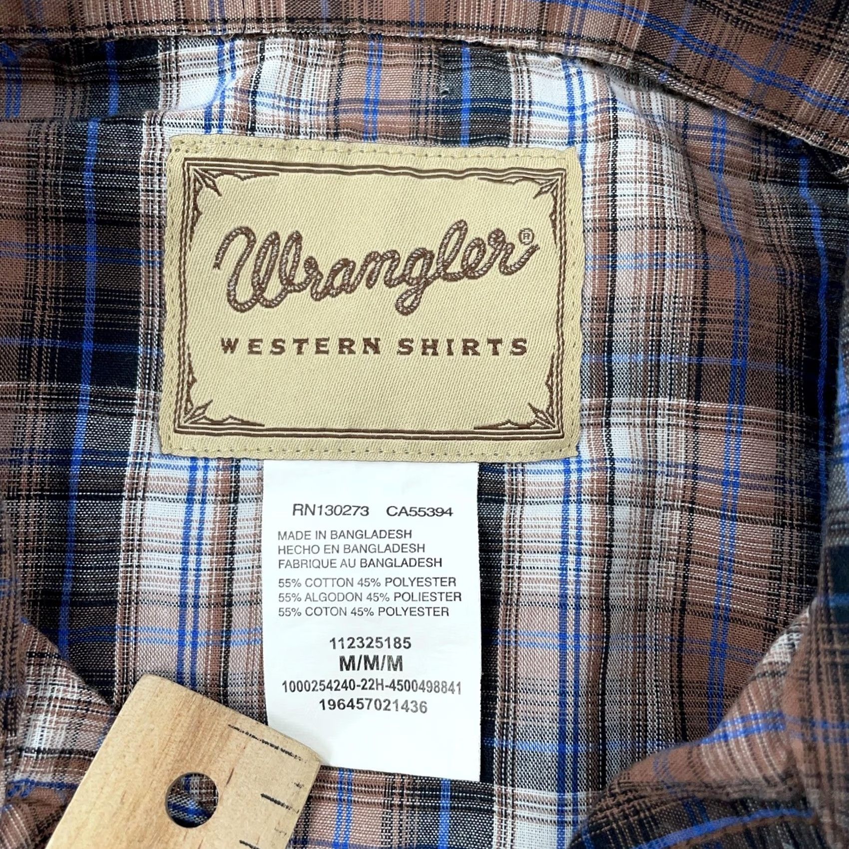 Wrangler Wrangler Western Shirt Mens M Brown Blue Plaid Long Sleeve Button-Up Collared Snap Pocket Size US M / EU 48-50 / 2 - 7 Thumbnail