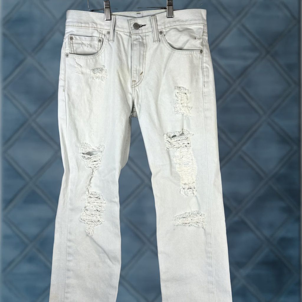 Levi's Levi's 511 Jeans Mens 31x32 White Slim Distressed Ripped Tapered Stretch Denim Wool? Size US 31 - 1 Thumbnail