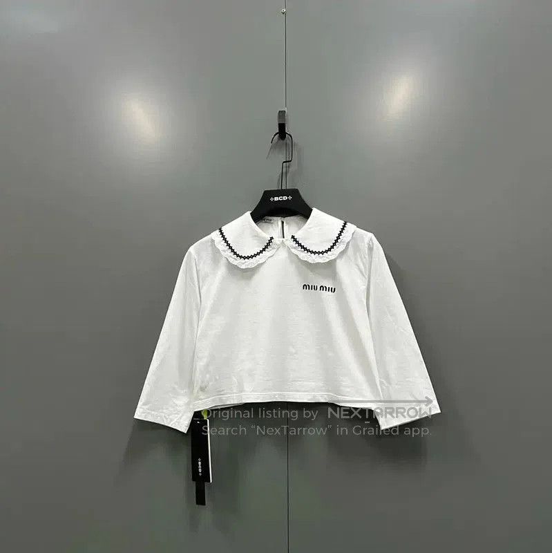 Miu Miu Miu Miu White Cropped Cotton T-Shirt . Size M / US 6-8 / IT 42-44 - 1 Thumbnail