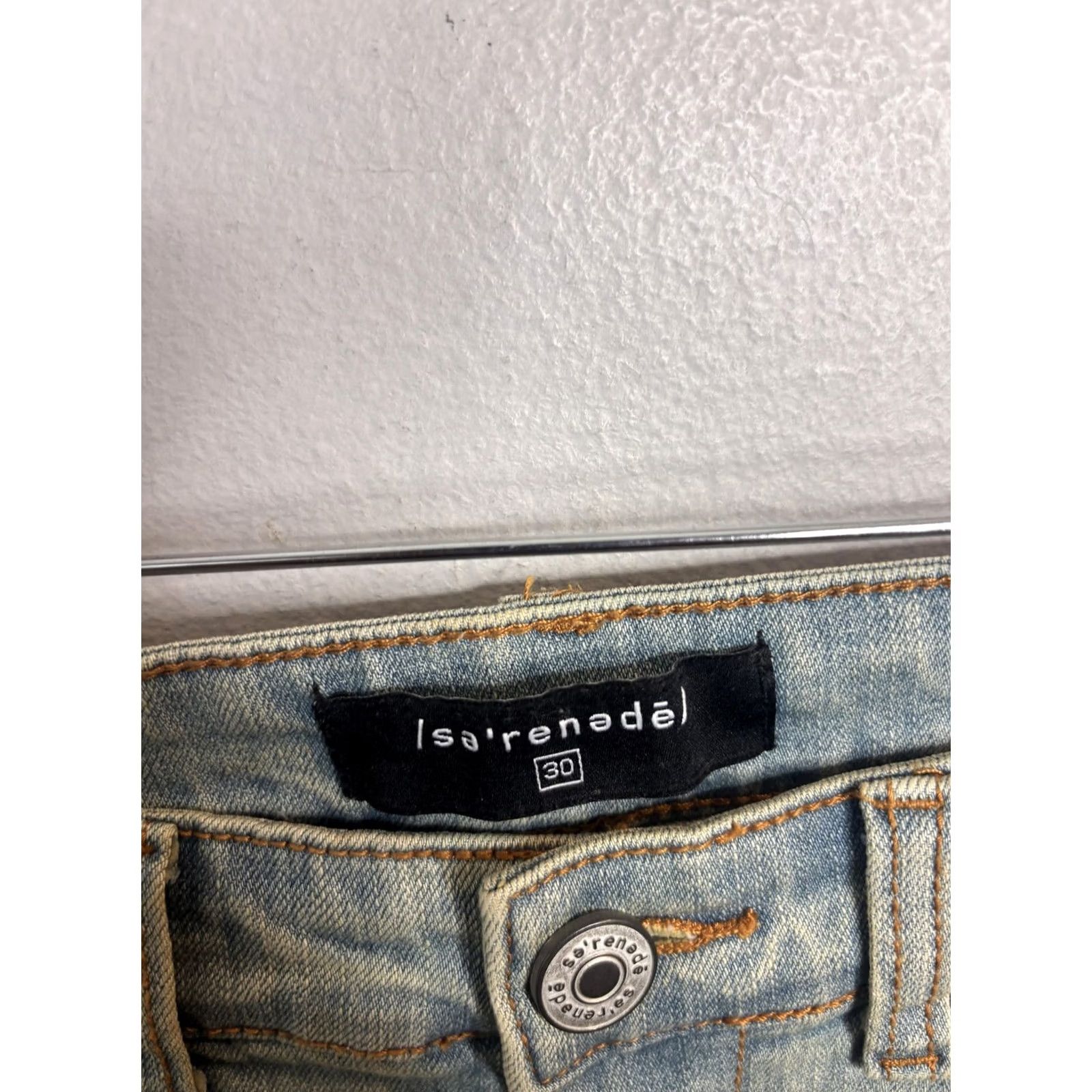 Vintage VINTAGE Serenede Jeans Mens 30 Light Wash Distressed Skinny Yellow Black Side Stripe Denim Slim 30 in Blue Mens Jeans Side Stripe Distressed 90s Style Size US 30 / EU 46 - 4 Thumbnail