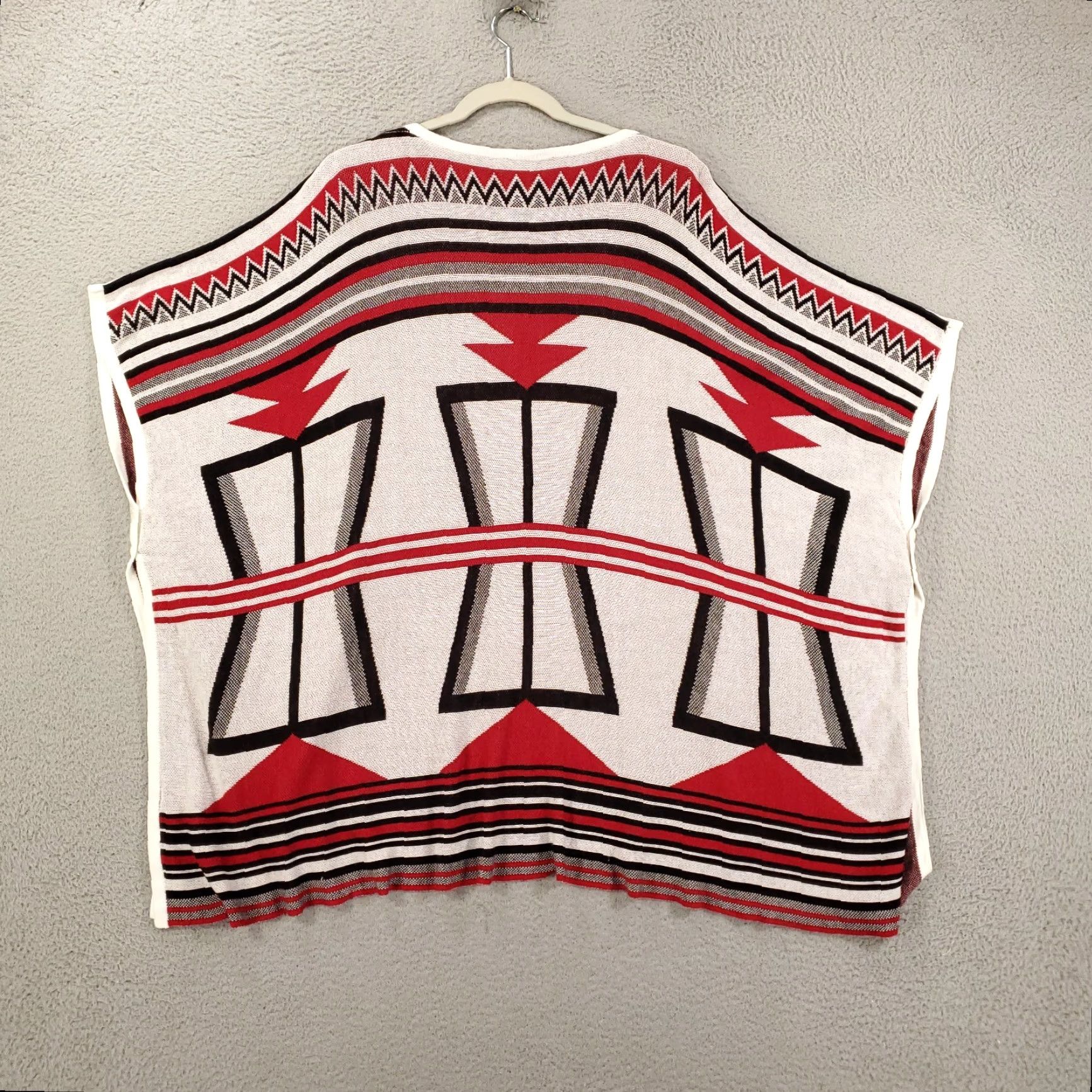 Vintage VINTAGE Southwest Cardigan One Size Red White Black Geometric Southwestern Open Front Size ONE SIZE - 7 Thumbnail