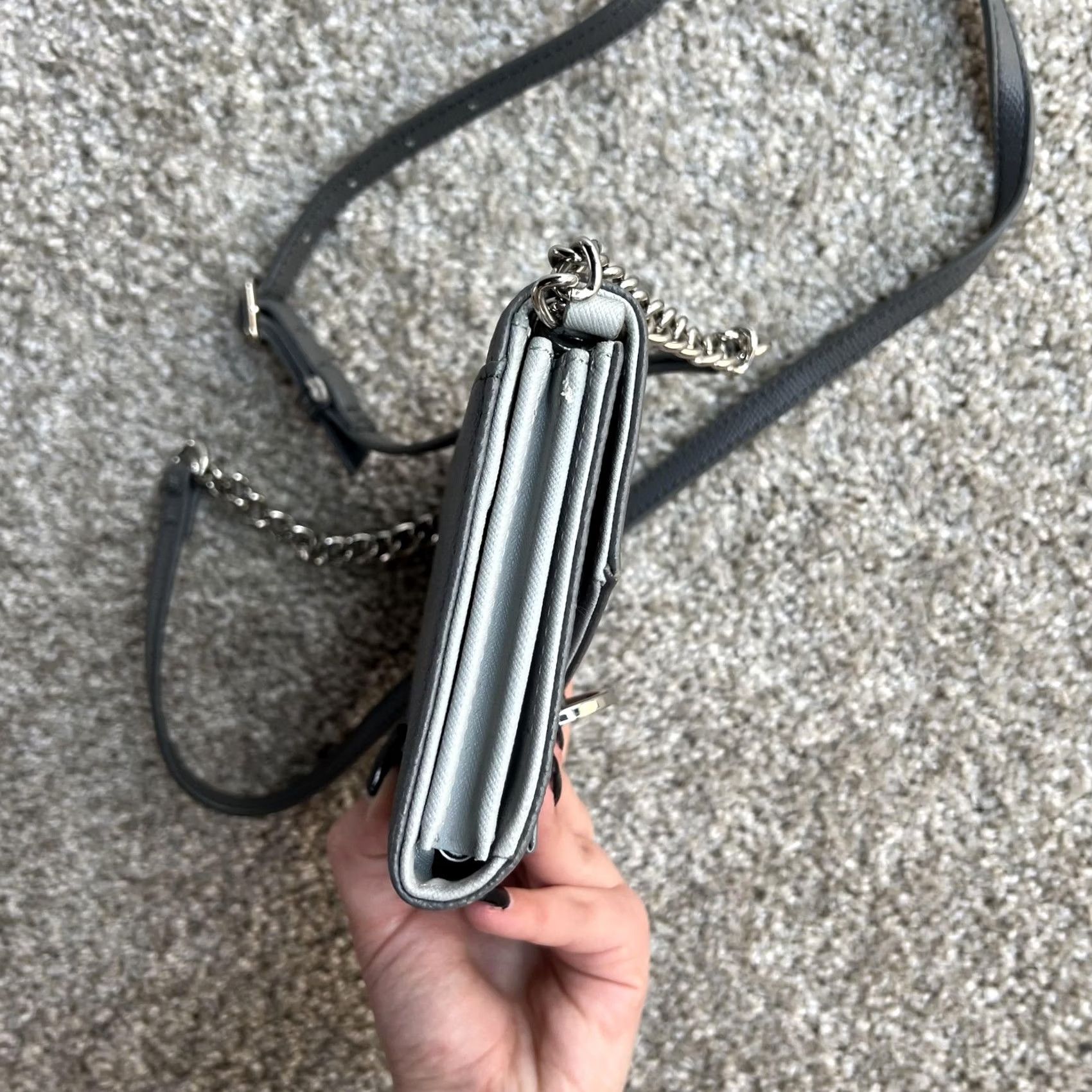 Nine West Nine West Crossbody Bag Womens Mini Gray Faux Leather Patent Chain Shoulder Size ONE SIZE - 7 Thumbnail