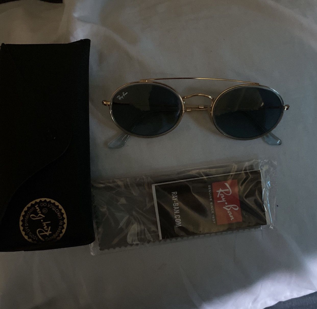 image of Rayban Gold And Blue Lenses Sunglasses, Women's