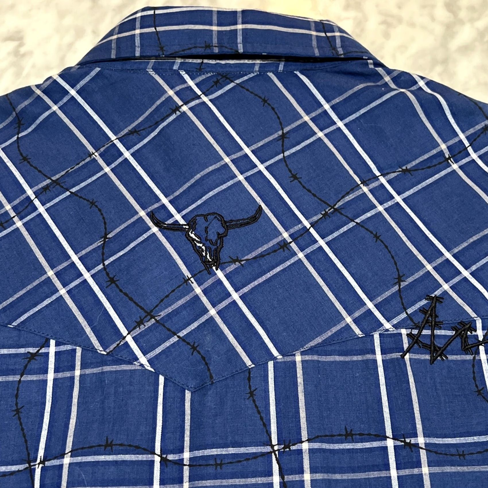 Vintage Cowboy Hardware Western Shirt Men’s L Barbwire Blue Pearl Snap Rancher Shirt Size US L / EU 52-54 / 3 - 6 Thumbnail