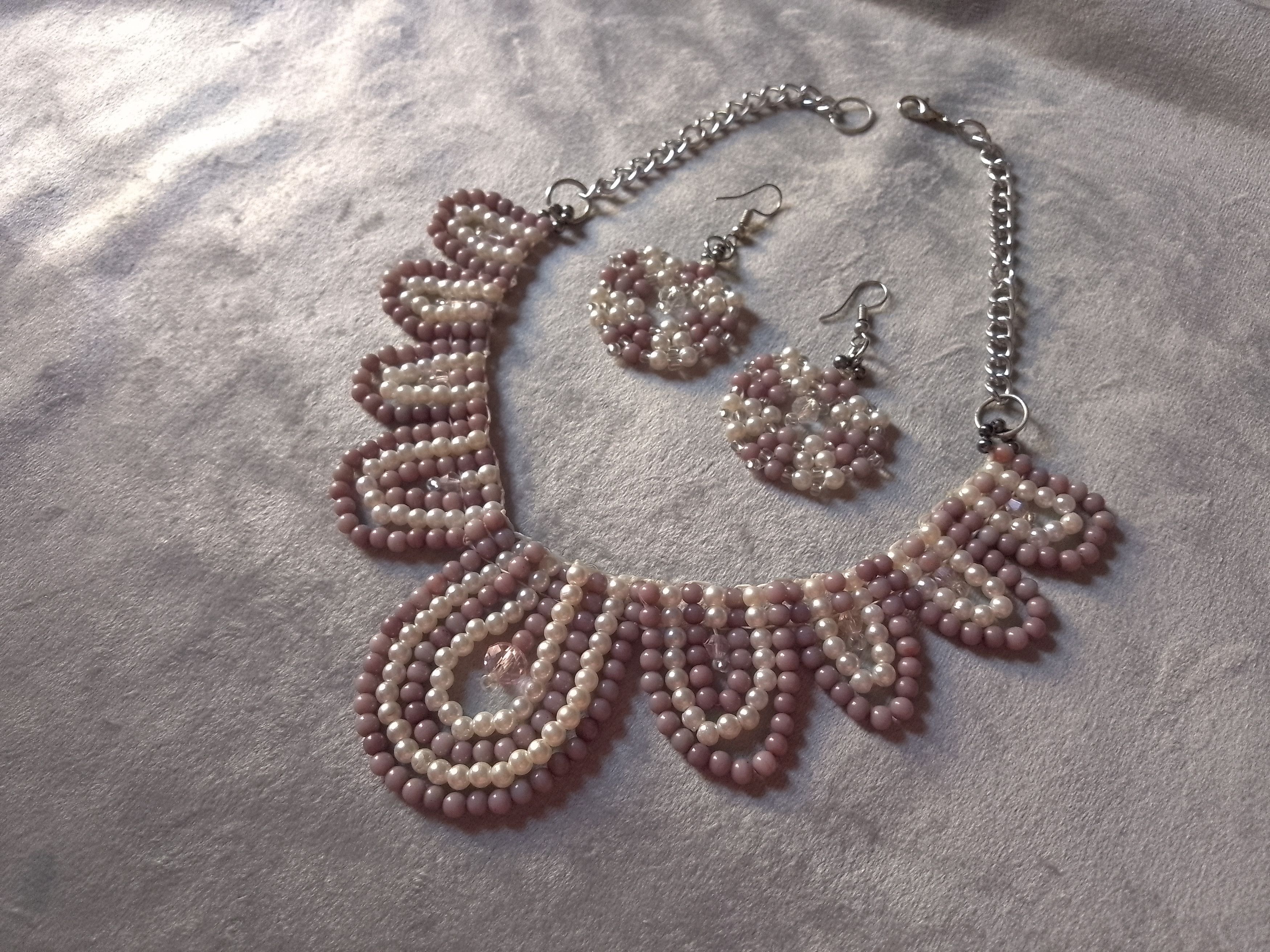 Handmade Necklace earrings. Elegant. Ivory and brown pearls Size ONE SIZE - 1 Thumbnail