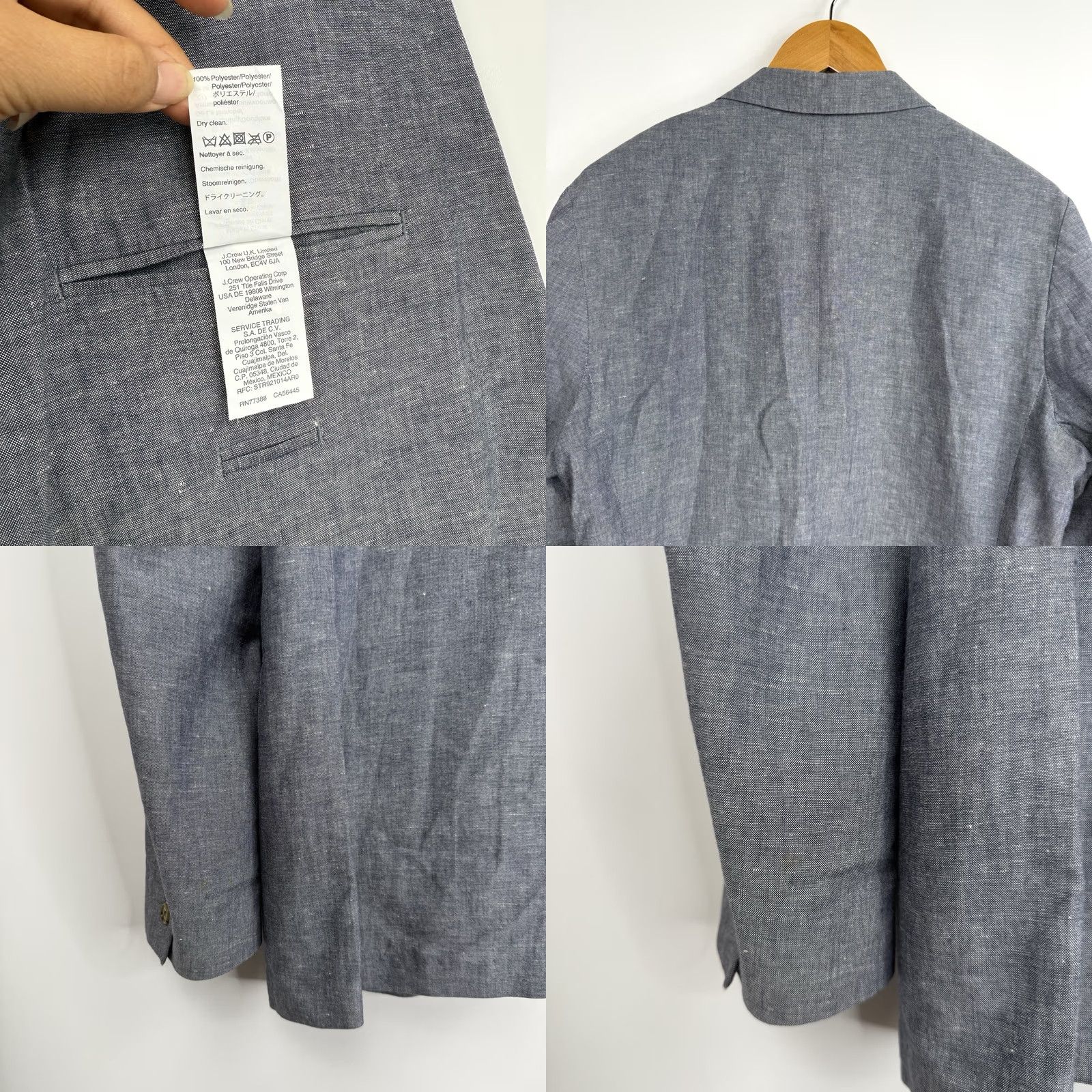 J.Crew J.CREW Blazer Mens 40L Blue Linen Cotton Slim Fit Single-Breasted Notch Lapel 2-Button Long Woolless Tweed Jacket Front Flat Front Chest 40 in Size 40R - 9 Thumbnail