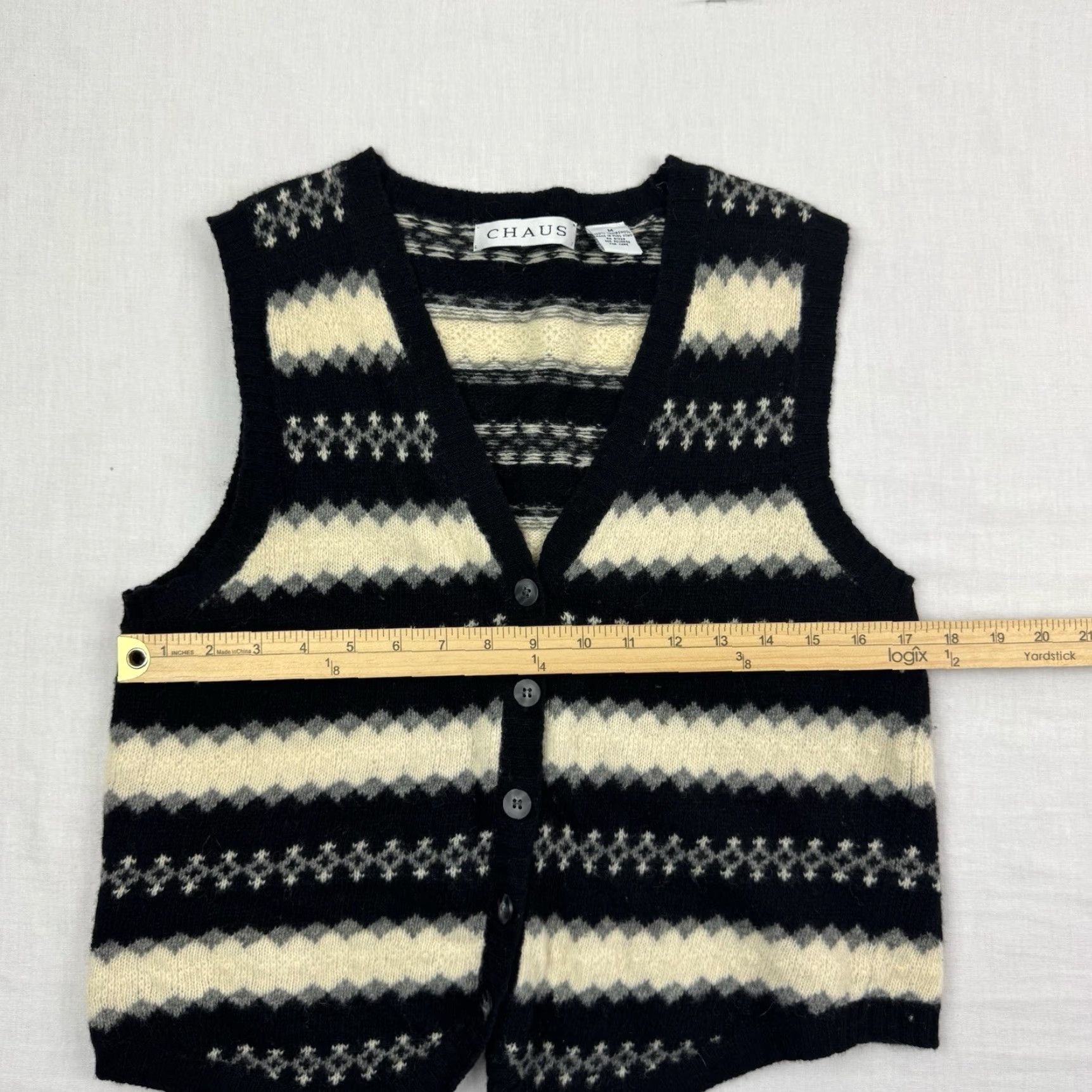 Vintage VINTAGE Chaus Sweater Vest Button Up Womens Medium Striped Black 100% Lambswool V Neck Casual Size M / US 6-8 / IT 42-44 - 5 Thumbnail