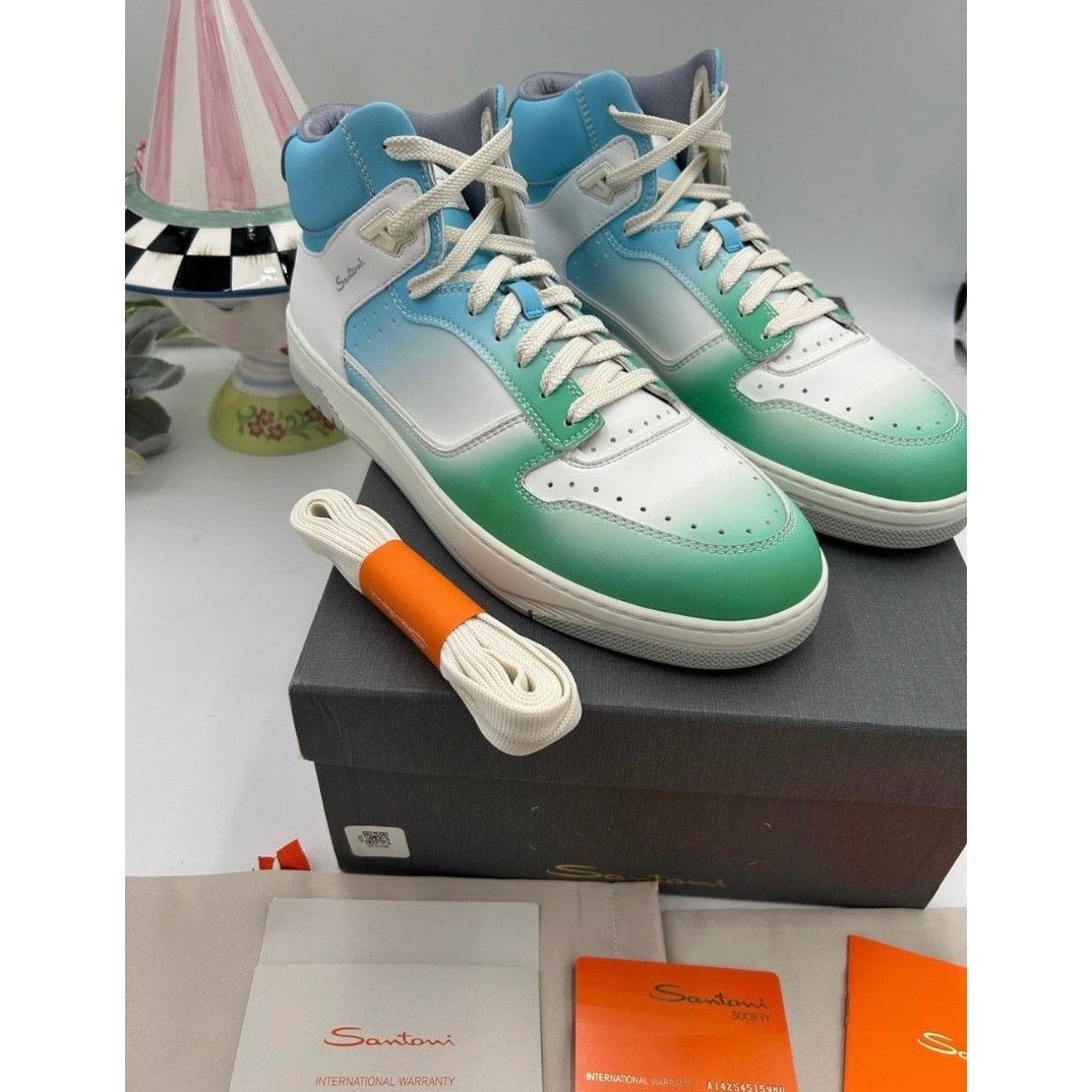 Santoni Mens Santoni logo print high top leather sneakers size 12 US Size US 12 / EU 45 - 1 Thumbnail