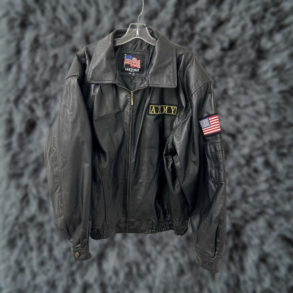 Vintage Leather USA Army Bomber Jacket Mens 3XL Black Military L/S Size US XXL / EU 58 / 5 - 1 Thumbnail