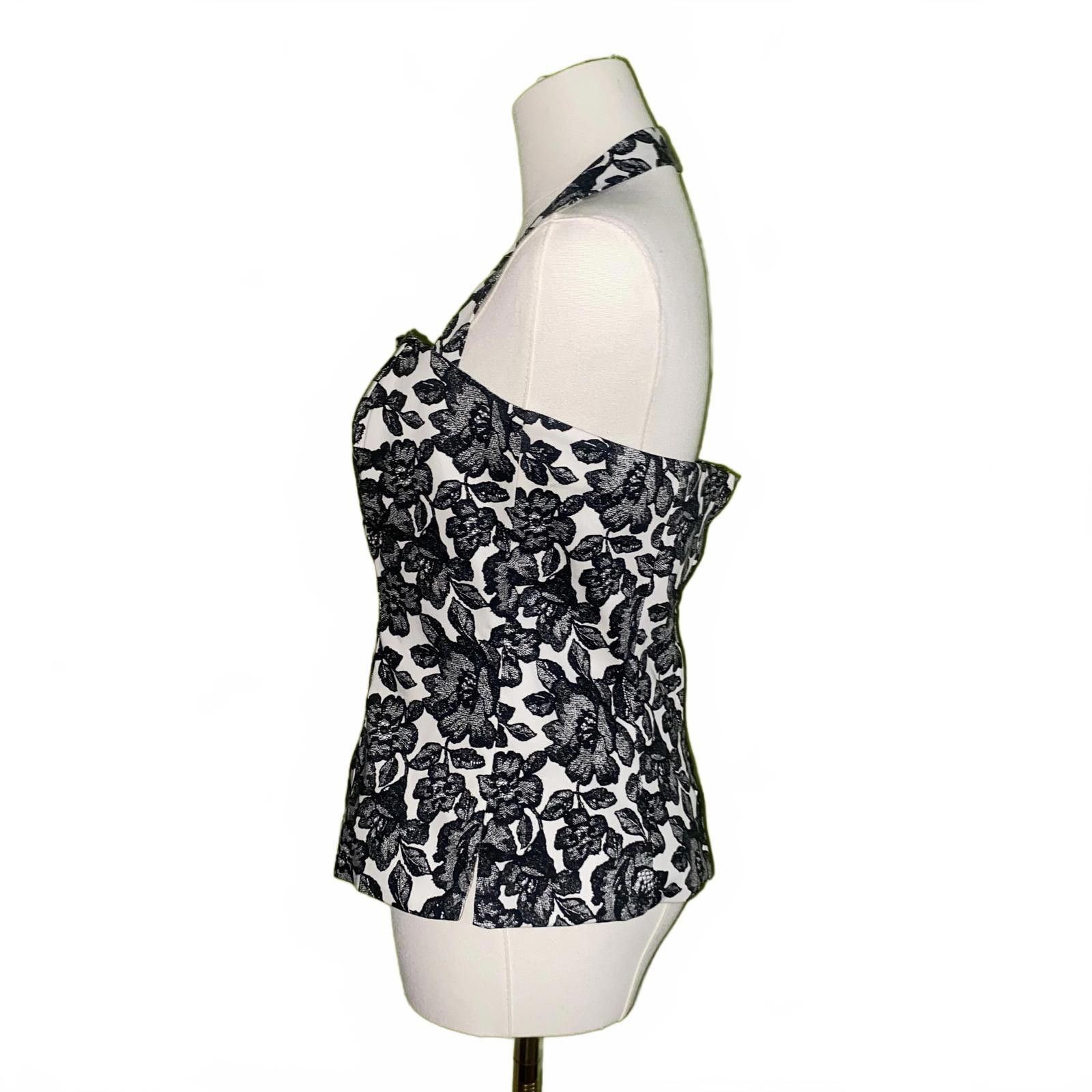 Designer White House Black Market Black Floral Halter Top 8 Elegant Size M / US 6-8 / IT 42-44 - 2 Thumbnail