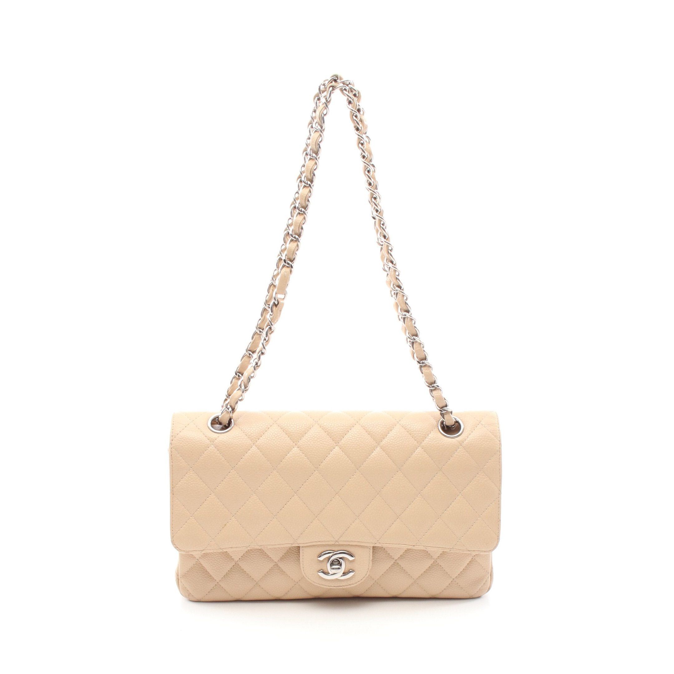 Chanel Matelasse Double Flap Chain Shoulder Bag Caviar Skin Beige Silver Hardware in Neutrals, Women's