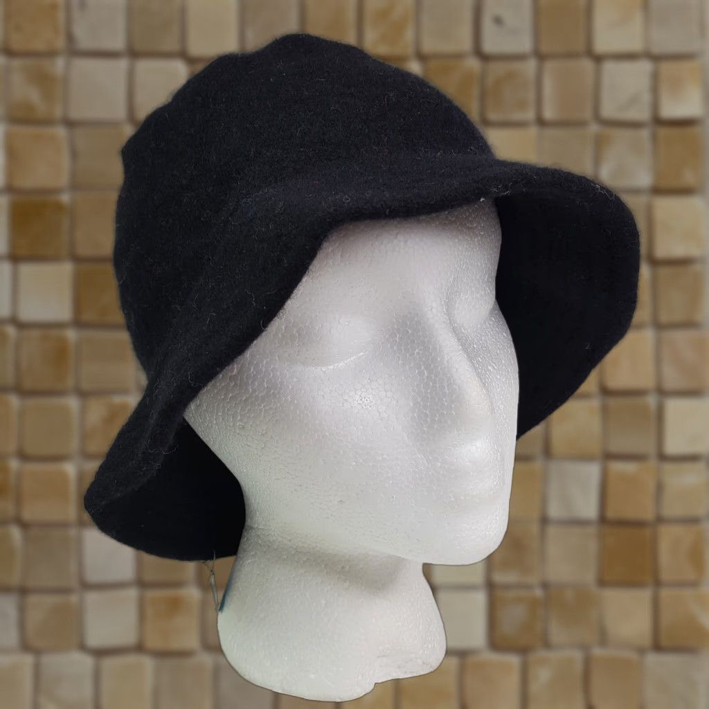 FELT VINTAGE Black Wool Women's One Size Bucket Crusher Sun Hat Felt Cap Brim Hat Hat Brim Hat 80s Sun Wool Bucket Hat Womens Vintage HaT Size ONE SIZE - 1 Thumbnail