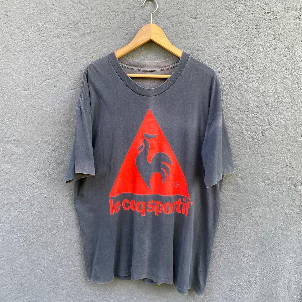 image of 1990X Clothing x Le Coq Sportif Thrashed Faded 90's Lecoq Sportif Streetwear Tee in Black (Size 2XL