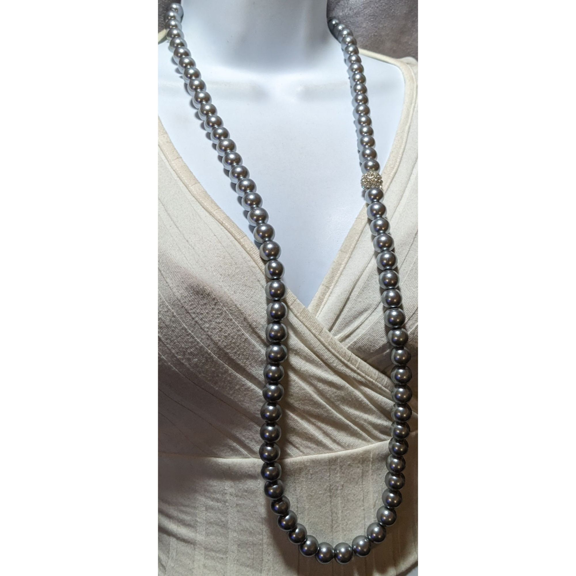 Other Glam Opera Silver Faux Pearl Beaded Necklace Size ONE SIZE - 6 Thumbnail