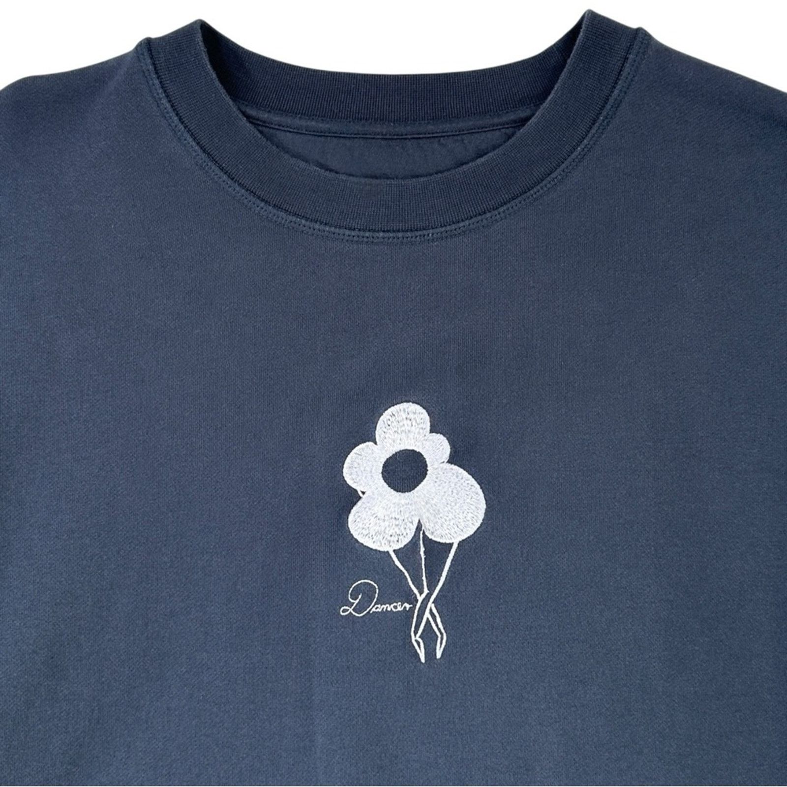 DANCER Flower Logo Crew Sweat in Dark Navy - Embroidered Sweatshirt Size US XL / EU 56 / 4 - 5 Thumbnail