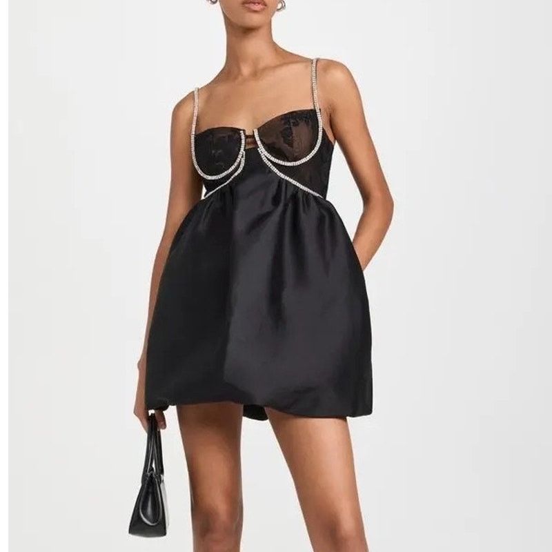 Self-Portrait Self Portrait Black Taffeta Diamante Mini Dress sz US4 UK8 Size S / US 4 / IT 40 - 1 Thumbnail