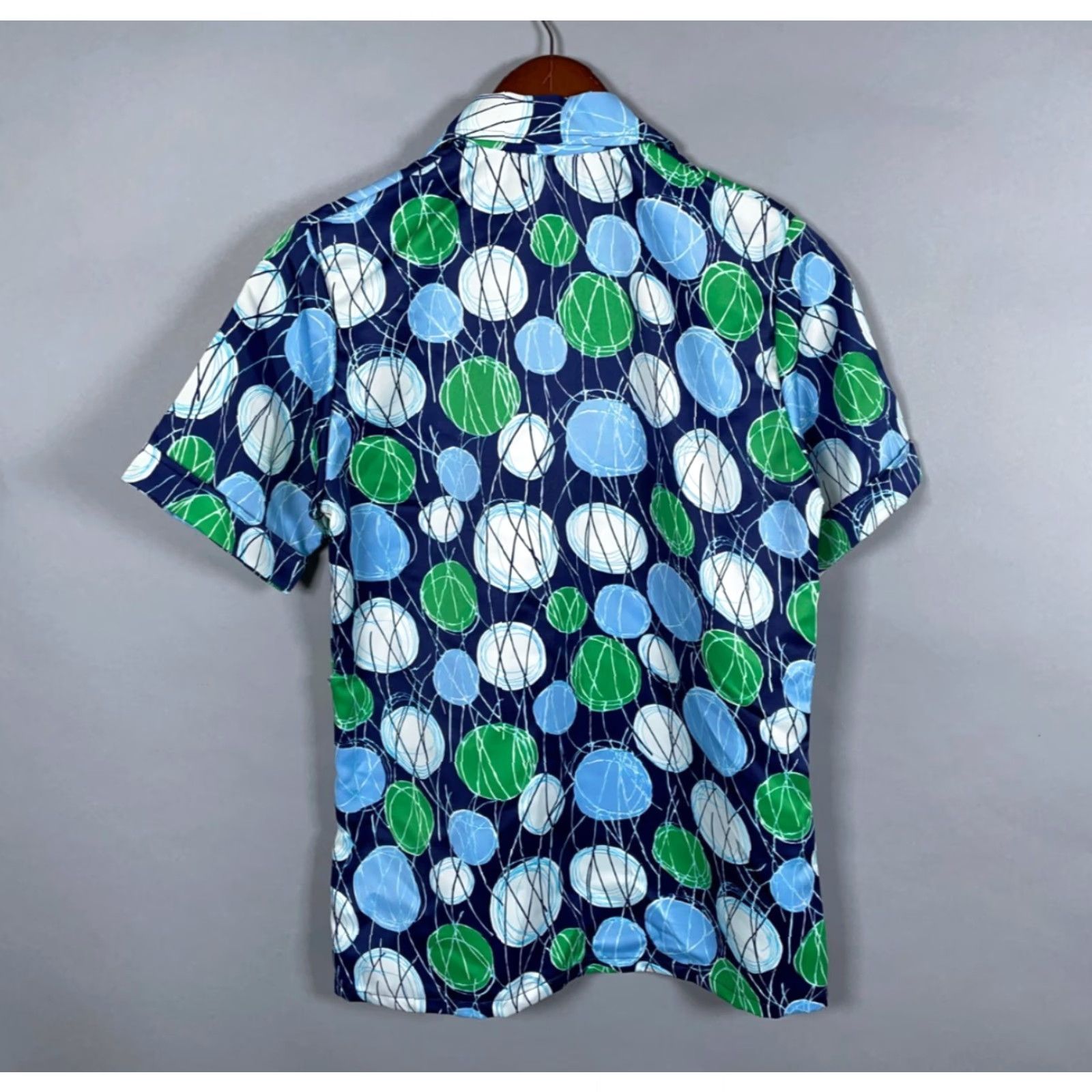 Vintage VTG Mr. Jan Geometric Pattern Shirt Adult Small Blue Green 60s 70s Vintage Casual Button-Up Mens Short Sleeve Collared - Polyester Size US S / EU 44-46 / 1 - 3 Thumbnail