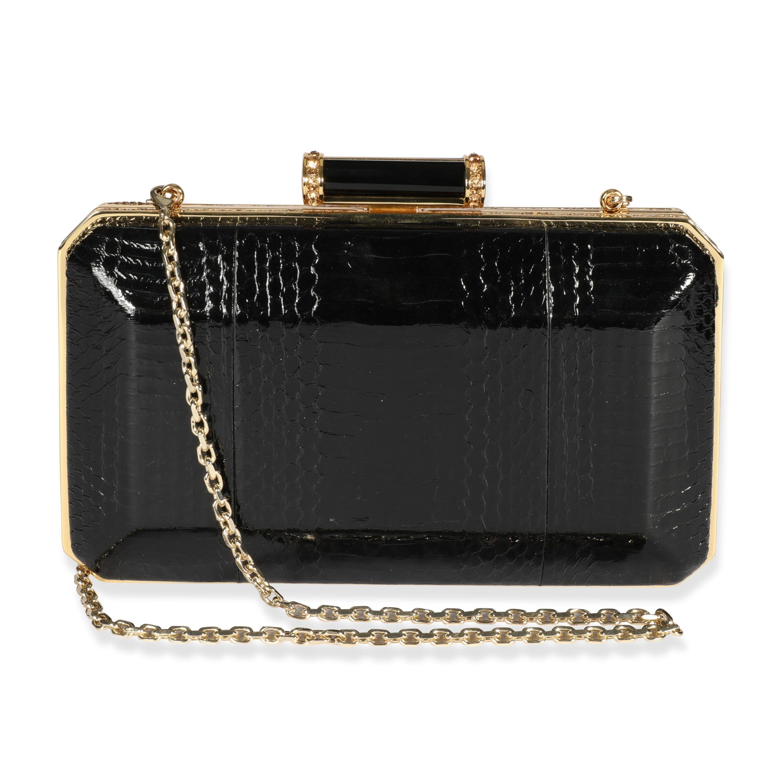image of Judith Leiber Black Elaphe & Gold Crystal Solo Clutch, Women's