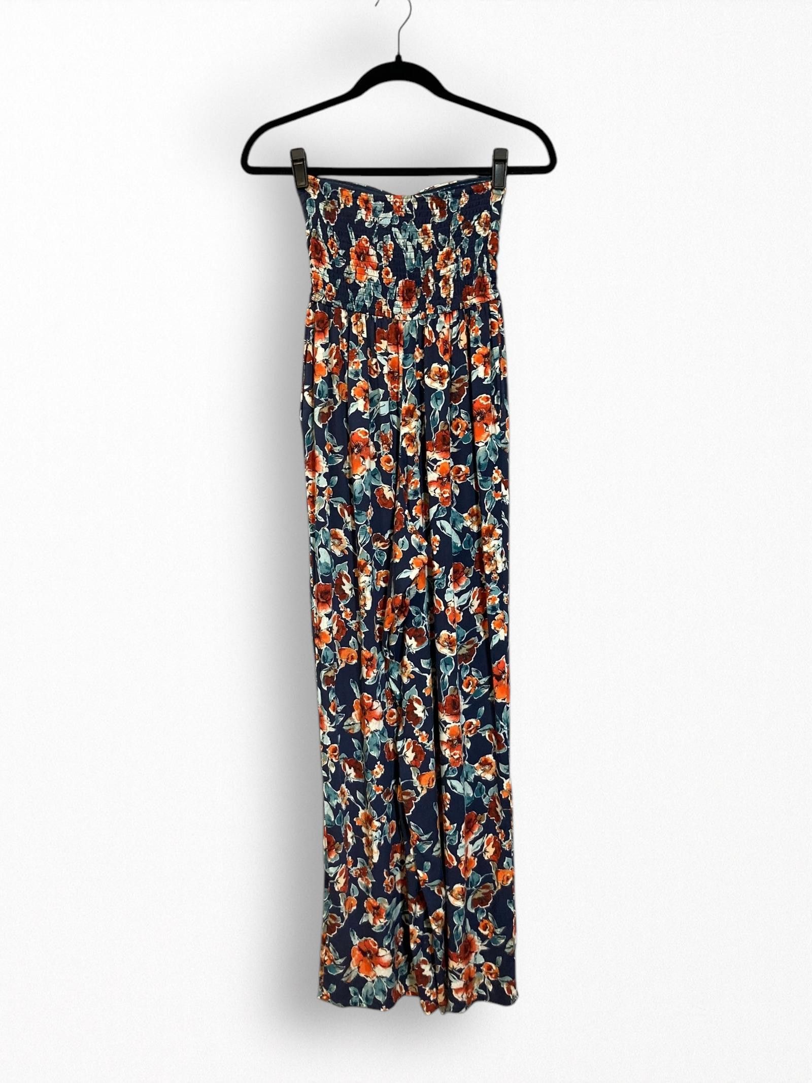Designer Strapless Floral Jumpsuit with Smocked Bodice & Pockets Size 26" / US 2 / IT 38 - 1 Thumbnail