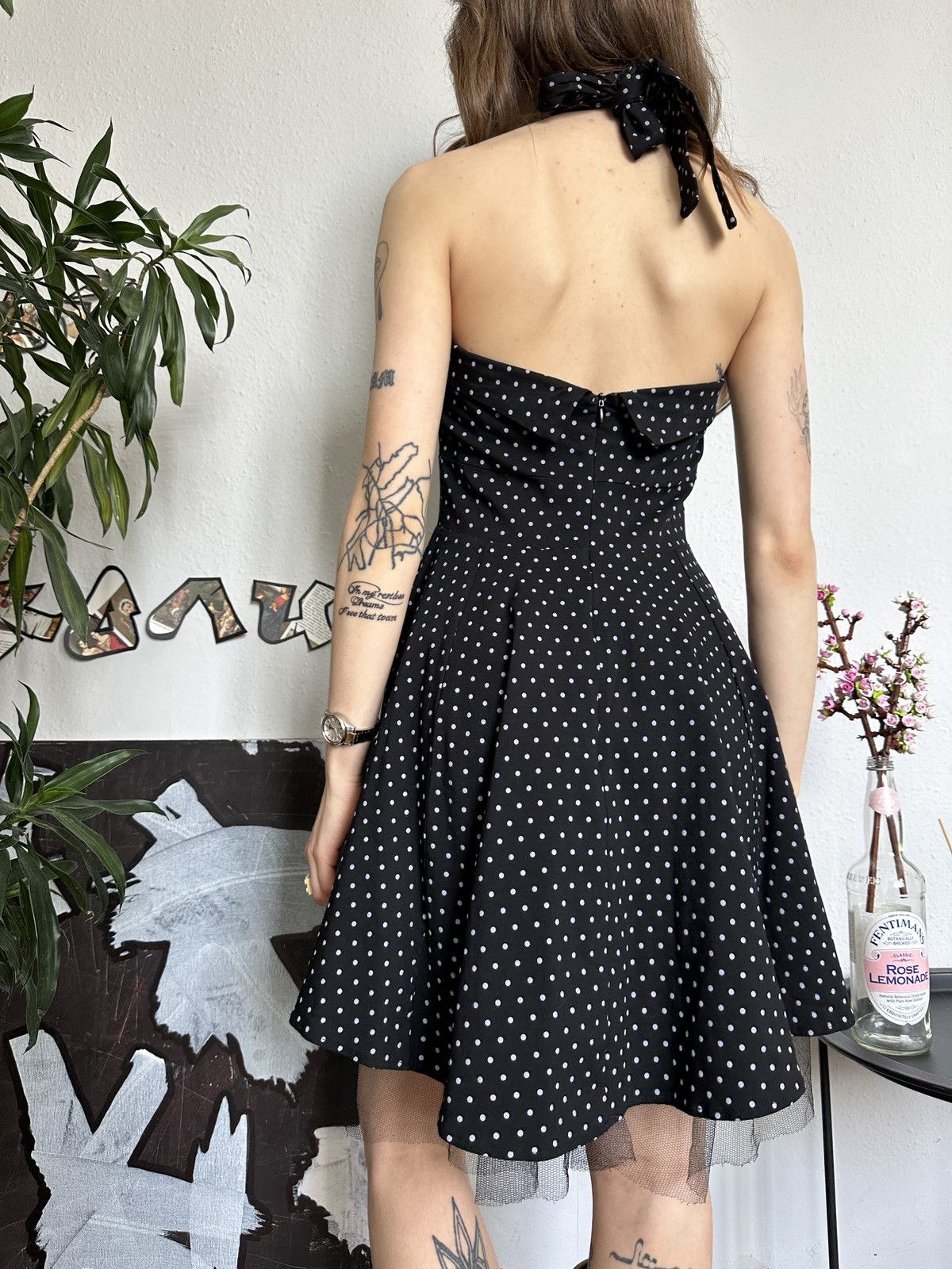 Vintage Polka Dot Halter Pin-up Coquette Midi Trending Dress 00s Size S / US 4 / IT 40 - 5 Thumbnail