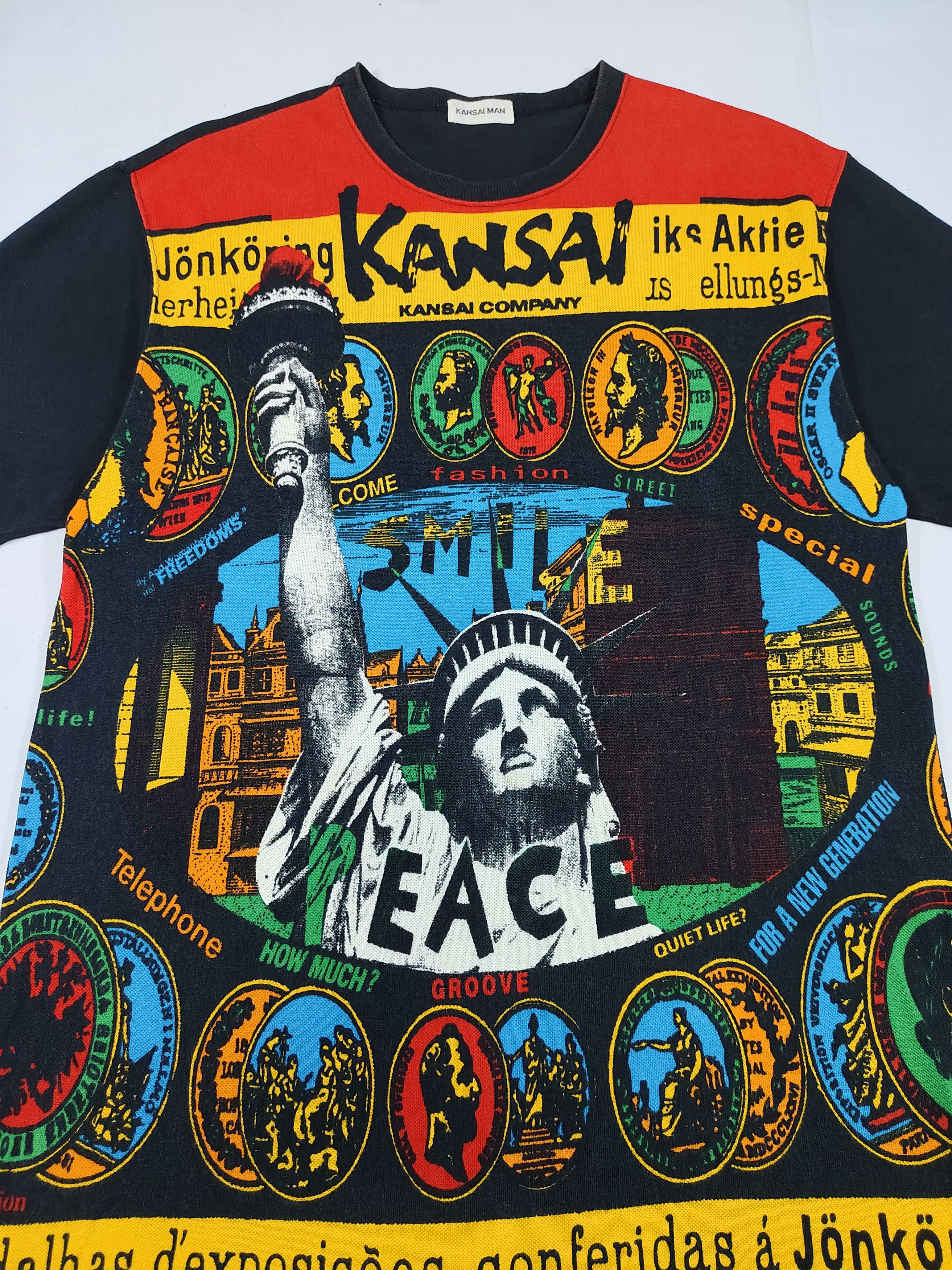 Kansai Yamamoto ARCHIVE💥Kansai Man "PEACE" Statue of Liberty Pop Art Tshirt Size US M / EU 48-50 / 2 - 2 Thumbnail