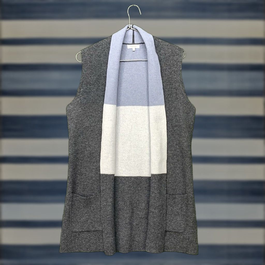 Vintage Bartolini Cardigan Sweater Womens M Gray Blue Wool Cashmere Sleeveless Pockets Classic Knit Size M / US 6-8 / IT 42-44 - 1 Thumbnail