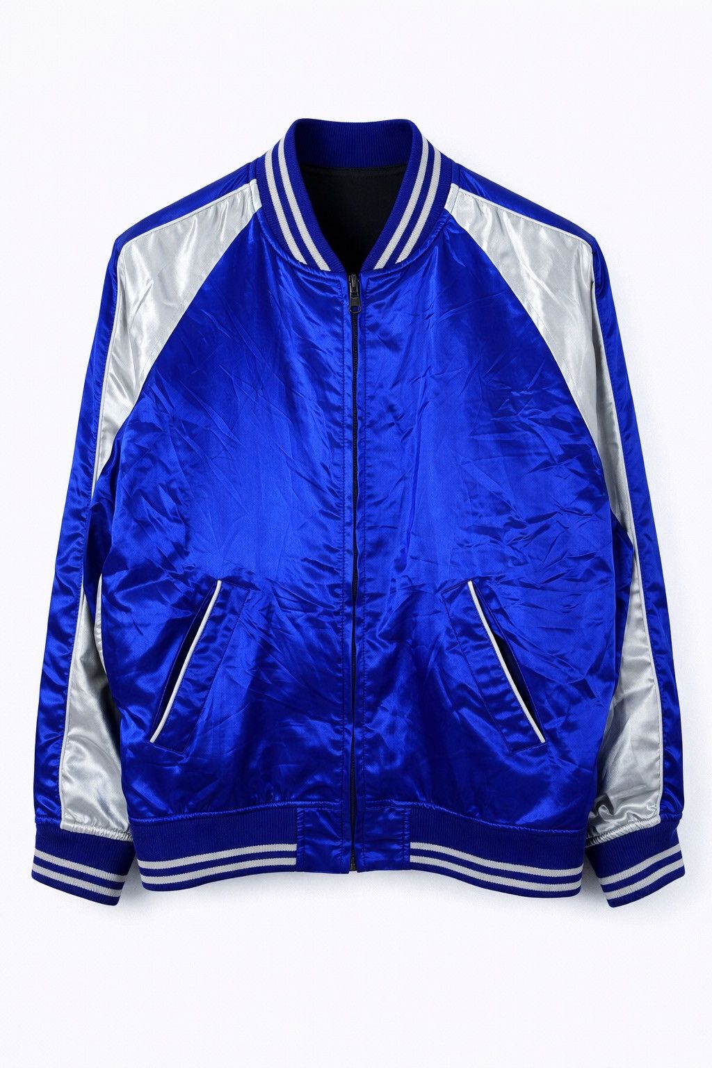 Japanese Brand GGD Edition Blue Silver Satin Sukajan Bomber Jacket Japan Size US M / EU 48-50 / 2 - 1 Thumbnail