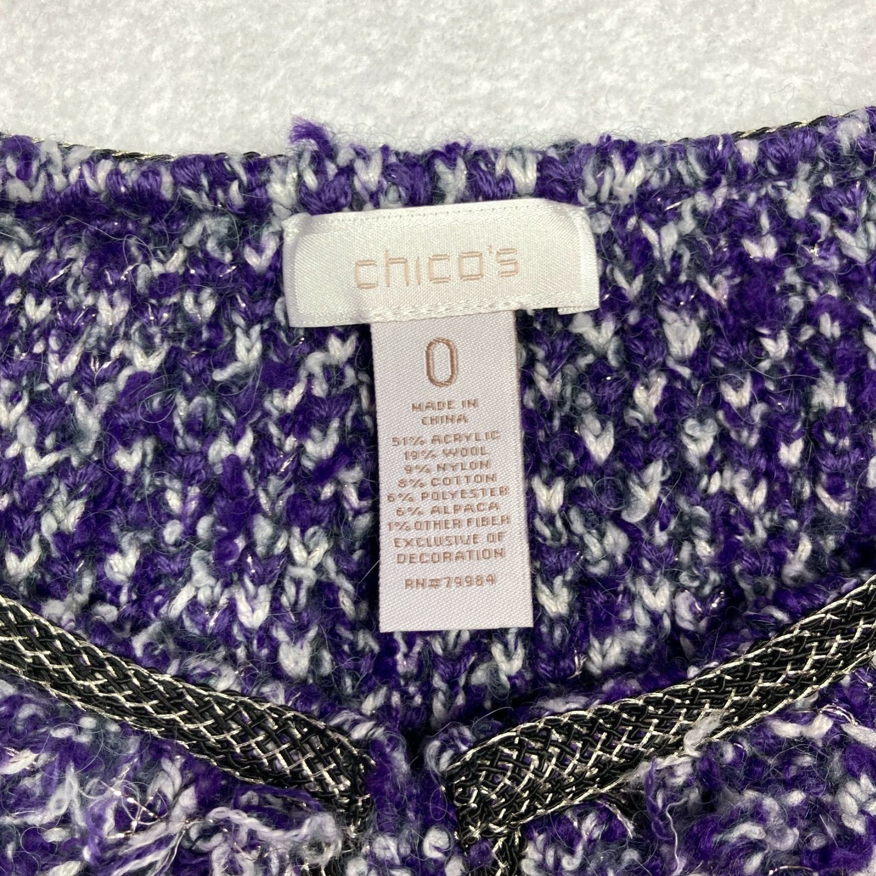 Vintage Chico’s Women's Purple Wool Alpaca Blend Knit Sweater Open-Knit Size 0 Hook Loop Closure Pullover Casual Knitwear Mens? Wait. Size XS / US 0-2 / IT 36-38 - 4 Thumbnail